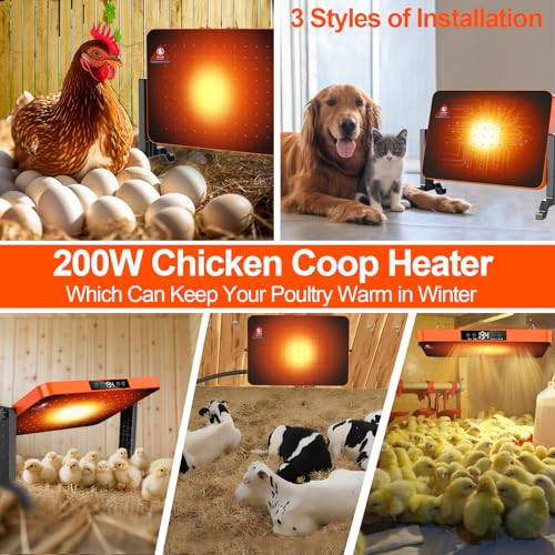 LQTTEK Chicken Brooder Heater,200 Watts Smart Chicken Coop Heater with Overheating Protection,Poultry Brooder for 24 Chicks with Timer & Temp Controllers,Large Egg Incubator with Heater,UL-Compliant