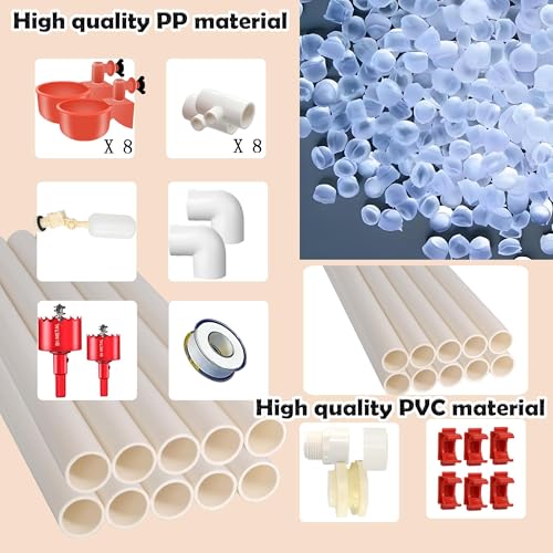 perfsign Complete Set Automatic Chicken Waterer Cups,with PVC Pipe,Chicken Water Cups,PVC Tee Fittings,Pressure Regulator for Poultry Feeding Water,Poultry Watering System,Poultry Waterer, White,red