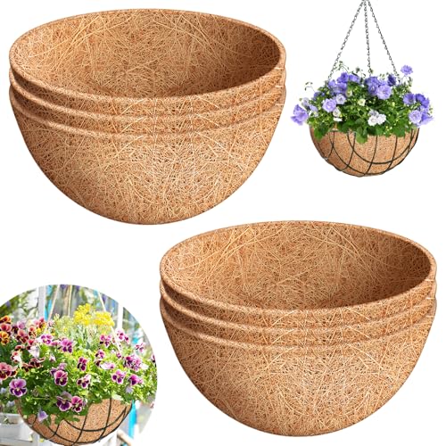 Riare 6 Pack 14 Inch Round Coco Liners Replacement, 100% Natural Coconut Coir Liners for Hanging Baskets, Garden Flower Vegetables Planter Pot, Window Box, Fence, Decks - size: 14inch