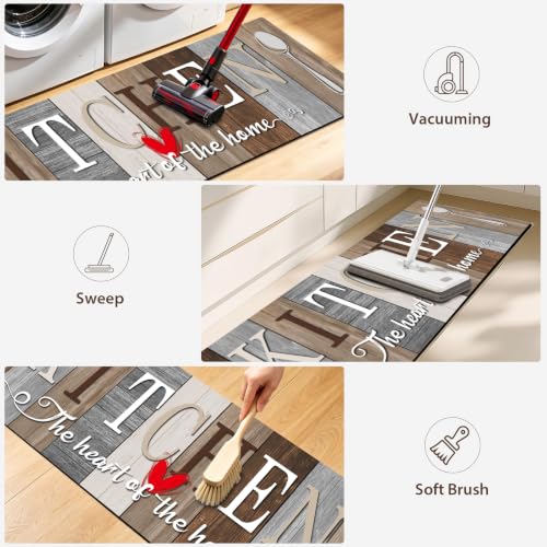 Kitchen Rugs Set 3 Piece, Non Slip Kitchen Mats for Floor, Soft Fabric with Rubber Backing, Farmhouse Anti Fatigue Runners Carpet for Home Kitchen Laundry Room Hallway (Rustic Brown & Grey) - color: Rustic Brown & Grey