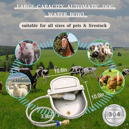 Automatic Dog Water Dispenser with Drain Hole & Drain Valve, Stainless Steel Auto Dog Water Bowl with 2 Float Valves, Hose Quick Connect Fitting, for Livestock, Chicken, Horse (1 Gallon) - size: 1 Gallons