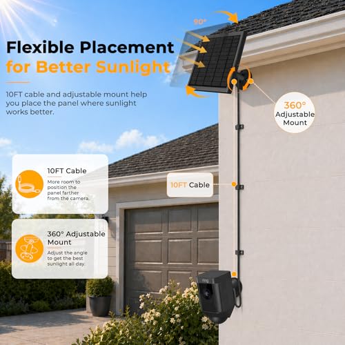3-Pack 8W Solar Panel Chargers for Ring Cameras with 10FT Cables | Compatible with Stick Up Cam/Plus Battery, Spotlight Cam Plus/Pro Battery, Includes USB-C/DC/Micro Adapters, Stays Powered - color: Black