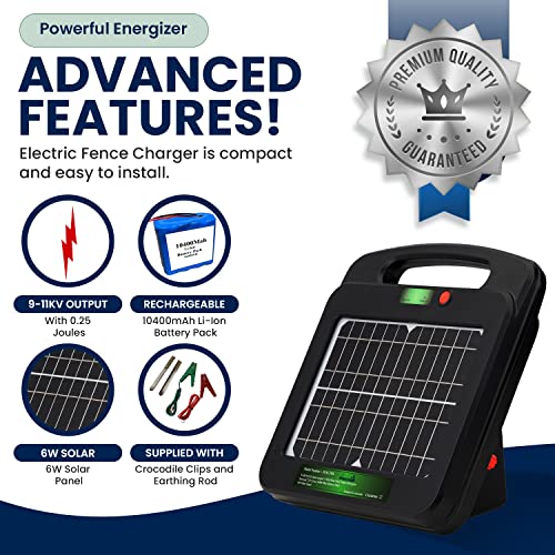 My Animal Command Solar Power Electric Fence Energizer Charger 0.25 Joules | Lithium Ion Battery, Containment, Protection, Livestock, Pet, Horses, Cattle, Sheep, Earthing rod included - size: MAC3ML 0.25 Joules