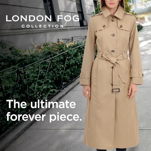 LONDON FOG womens Single Breasted Long Trench Coat With Epaulettes and Belt - color: Br Khaki, size: Small