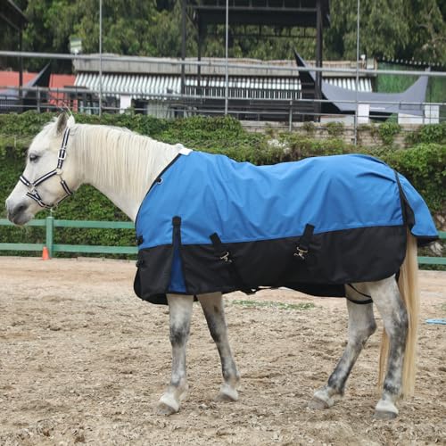 1200D Horse Blanket, 0g No-Fill Waterproof Turnout Rain Sheet | 1200D Ripstop Outer, Waterproof Breathable Shell, Anti-Rub Lining, 0g No-Fill, Keep Dry in Mud & Wet Weather, Large Tail Flap - color: Blue Black, size: 72"