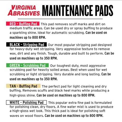 Black Floor Maintenance Pads, Heavy-Duty Stripping & Scrubbing, 18", 5 Pack | Scrubbing, Polishing & Stripping, Fits Floor Machines & Orbital Machines, Non-Woven Pads, Wax & Dirt Removal, Made in USA - size: 18