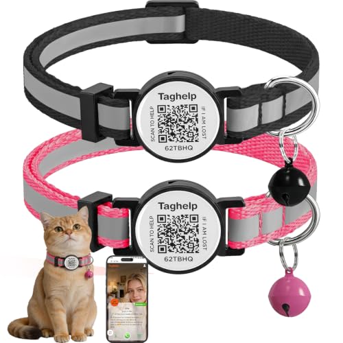 2 Pack QR Code Cat Collar for Lost Cat Recovery, Breakaway Reflective Collar with Bell & Instant Online ID, Adjustable 7.5-12.5 Inch for Peace of Mind (Black & Rose Red) - color: Reflective tape - Black & Rose Red