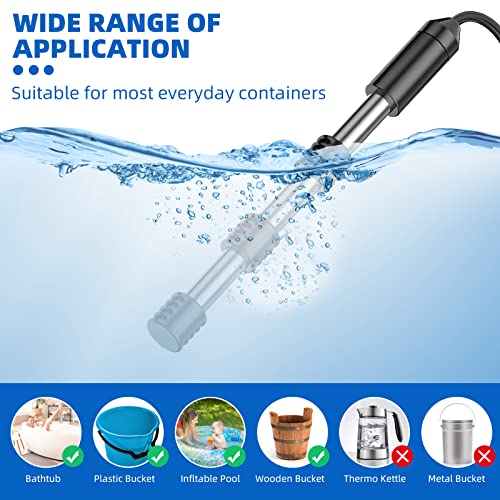 2000W Portable Immersion Water Heater, Made with 304 Stainless Steel and Safety Silicone Cover. Ideal for Bathtubs, Pools, Buckets, Livestock. Heats 5 Gallons of Water Quickly, Easy to Use