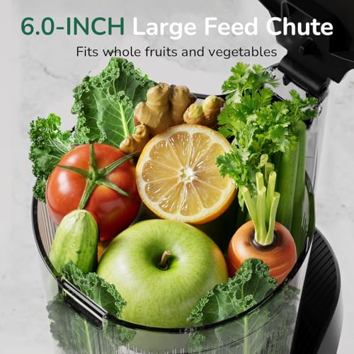 Canoly 3-in-1 Cold Press Juicer C16, Makes Juice & Sorbet & Nut Milk | 6" Extra Wide Feed Chute, Durable AC Brushless Motor, Self Precut System, Juicer Machines with BPA-Free (Pearl White) - color: Pearl White