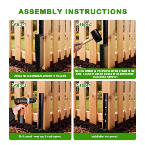 6-Pack 2" Width Fence Post Repair Kit, 34in Heavy Duty Ground Spike Anchor for Wooden Post Repairing Tilted/Broken Posts Metal Brackets - size: 2'' 6 Pack