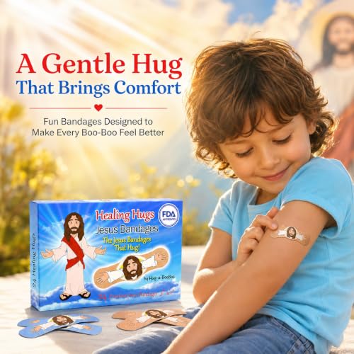 Healing Hugs Jesus Bandages - Premium Adhesive Hugging Jesus from Hug-a-BooBoo, The Jesus Bandages that Hug! 24 Count Box - size: 24ct, style: Healing Hugs Jesus