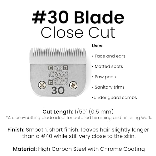 Fresh 30 Dog Grooming Blade, 1/50" (0.5mm) Cut, Fits Andis, Oster, Wahl A5 Detachable Clippers, High-Carbon Steel with Chrome Coating, Sharp & Durable Blade for at-Home or Professional Pet Grooming - size: 30
