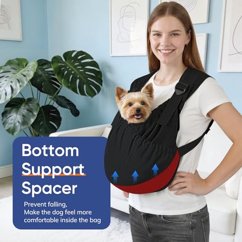 Supet Dog Sling Carrier for Pets, Adjustable Hands Free Front Chest Pouch | Reduces Back & Neck Pain Anti-Anxiety Backpack, 62% Cotton Blend Soft Bag, Fit Dogs, Cats, Puppy (Black Regular 4-12Lbs) - color: Black, size: Regular ( 4 - 12Lbs )