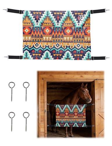 Harrison Howard Horse Stall Guard with Adjustable Straps and Sturdy Spring Hooks Included Aisle Guard Stall Guard for Horses, Tribal Vibe - color: Tribal Vibe
