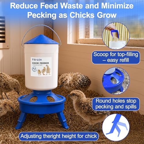 0.8Gal Top Fill Chick Feeder and 0.4Gal Chick Waterer 3 Height Scoop Blue | Chick Feeder and Waterer Set, Anti-Drown Poultry Waterer for Raising Chicks in Brooder - color: Blue, size: 0.8Gal Feeder & 0.4Gal Waterer