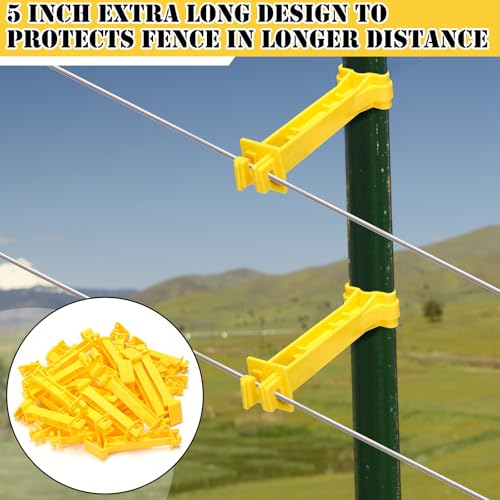 Pangda 200 Pcs 5 inch Snap Type Insulator Electric Fence T Post Insulators Extended Snug Fitting T Post Electric Fence Wire Clips for Agricultural and Ranchers (Yellow) - color: Yellow