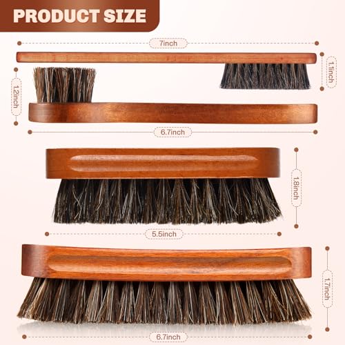 4 Pcs Horsehair Shine Shoes Brush Kit Polish Dauber Applicators Cleaning Leather Shoes Boots Care Brushes Suede Cleaner Brush with Microfiber Shoe Cloth(Brown Style A) - style: Brown Style A