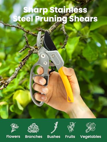 GROWNEER 3 Pack Garden Scissors kit Professional Garden Pruning Shears Stainless Steel Garden Shears Gardening Clippers Flower Plant Scissors Tools Arthritis Weak Hand Pruner Work 3 Times Easier - style: Yellow