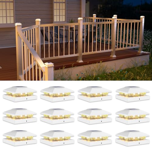 VOLISUN 4x4 Solar Post Cap Lights, 12 Pack White Waterproof Fence Lights | Waterproof solar lights fit wooden & vinyl 4x4 posts, warm white illumination for garden, patio and porch outdoor decor - color: White, size: 12 Pack