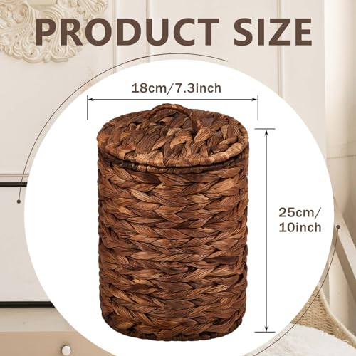 Ctosree 2 Pcs Wicker Trash Can Basket Woven Waste Basket with Lid Bathroom Wastebasket Garbage Bin with 100 Pieces of Trash Bags for Bedroom Farmhouse Home Office Kitchen(Deep Coffee, Small) - color: Deep Coffee,, size: Small
