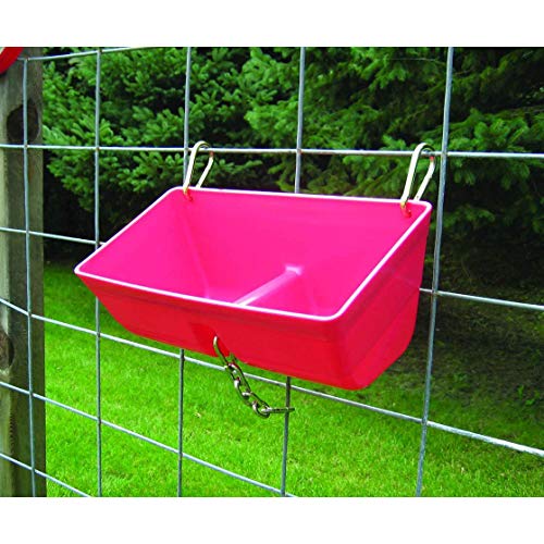 Little Giant FF16RED 9 Quart Heavy Duty Plastic Feed Trough Bucket Fence Feeder with Clips for Livestock & Pets, Red (4 Pack)