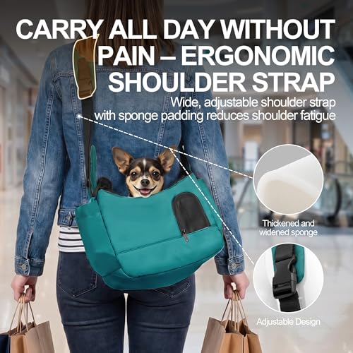 Dog Carrier Sling for Small Dogs & Cats Hand-Free Puppy Sling Purses with Storage Bag and Adjustable Shoulder Strap, Pet Sling Carrier Up to 8.8 Lbs (Blue) | Padded adjustable strap, safety tether, breathable mesh openings and two expandable pockets add c