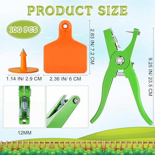 Lothee 100 Pcs Blank Cattle Ear Tags with Pliers Large Orange Plastic Precision Animal Identification Blank Livestock Ear Tags for Cattle Cow Horse Dog Pig Goat Sheep Farm Management - color: Orange