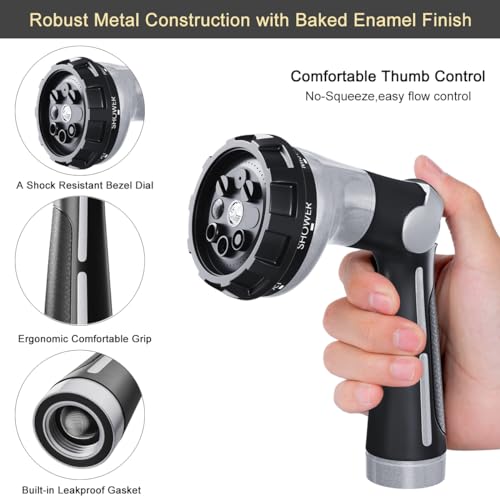 FANHAO Heavy Duty Garden Hose Nozzle, Metal Hose Sprayer Easy Thumb Control | 8 Spray Patterns, Rustproof Water Nozzle, Non-Slip Ergonomic Grip, Elder & Child Friendly for Garden, Car & Pet, Light Grey - color: Light grey