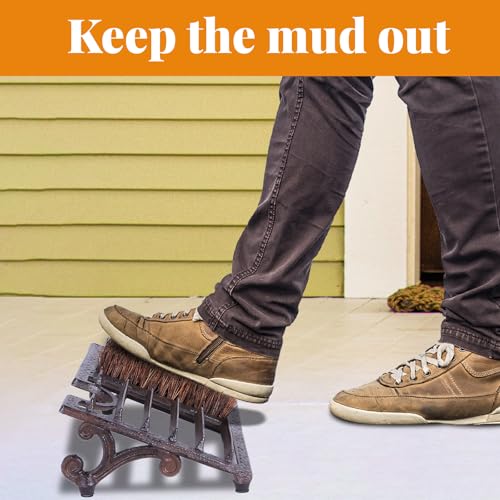 Cast Iron Boot Scraper Brush, Heavy Duty Outdoor Boot Scrubber | Angled bristle boot brush for porch, patio, garden, garage, entryway, or mudroom use