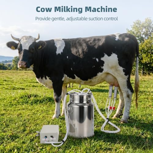 2 in1 Goat and Cows Milking Machine, 10L/2.6 Gallon Electric Milker Machine, Portable Rechargeable Cow Milker Machine with Vacuum Pump and Stainless Steel Bucket & Cleaning Brush
