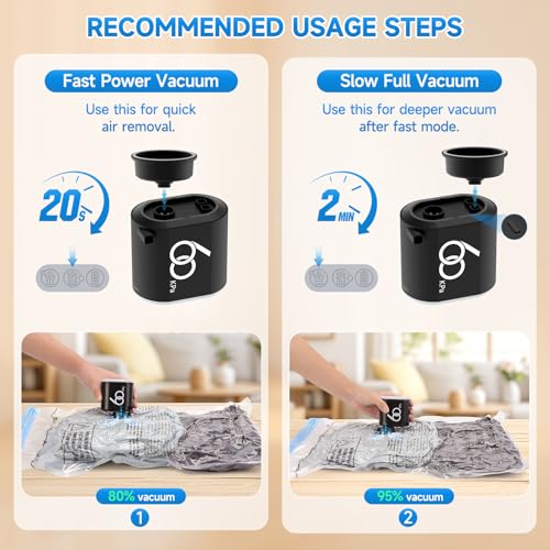 60 Kpa Cordless Electric Pump for Vacuum Storage Bags, Travel 3600mAh Rechargeable Electric Air Pump for Various Seal Bags, Portable Vacuum Pump for Space Saver Bag for Clothing, Luggage (Pump Only) - color: 60kpa Black