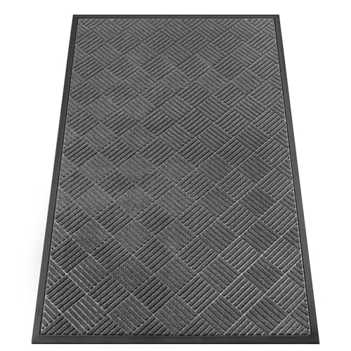 Front Door Mat Outside Entrance, Dirt Trapper Doormat 60" x 36" | Absorbent Indoor Outdoor Welcome Mat for Entryway, All Weather Commercial Floor Mat for High Traffic Area, Diamond Grey - color: Grey Diamond, size: 3' x 5' (Rectangular)
