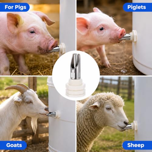 5pcs Pig Nipple Waterer for Barrel Kit – Automatic Stainless Steel Pig Drinker Feeder with Leak-Proof Connectors, Hole Opener Included, Easy DIY Installation Watering System for Pigs, Piglets, Goats