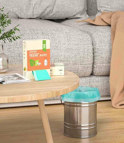 AYOTEE Compostable Trash Bags 4 Gallon Drawstring Trash Bags,100 Count | Ultra Strong Unscented Compostable Garbage Bags Small Trash Bags Waste Basket Liners for Bathroom, Kitchen, Car, Pet