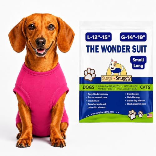 Surgi Snuggly Dog Surgery Recovery Suit, Cone Alternative, Spay/Neuter SL | Dog Recovery Suit for Dogs — Veterinarian-Invented Surgical Suit & Recovery Onesie with Easy Bathroom Access After Surgery - color: Princess Pink, size: Small Long (L-12"-15" | G-