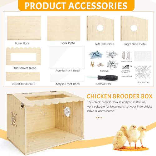 Chicken Brooder Box, Brooder Box for Chicks, Wooden Quail Cage for Hamsters, Ducklings, Hedgehogs and Lizards, Skylight Design Chick Coop, Baby Chicken Supplies (Only Box) (15.7 x 11.8 x 11.8in)