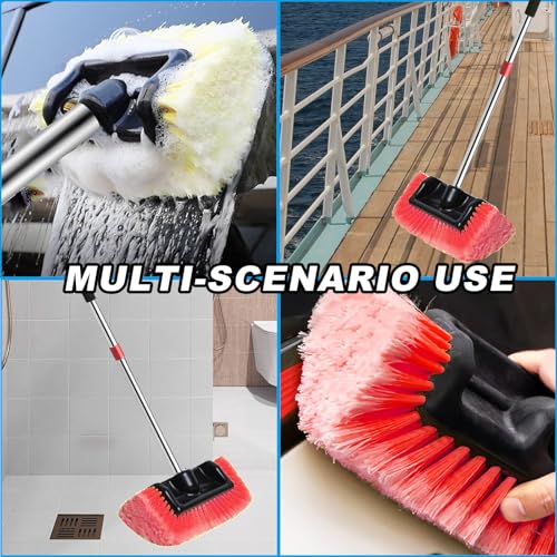 Car Wash Brush with Long Handle – Five-Sided Soft Bristle Brush for Car, Truck, SUV, RV, Boat & House Siding Cleaning(Red) - color: Red