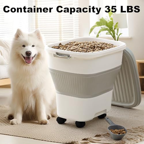 SEWIU 2pack 35 lbs Dog Food Storage Container,Collapsible Dog Food Container with Scoop,Pet Food Storage Containers to Keep Dry Food Fresh,Easy to Move - color: 2-35LB-Gray