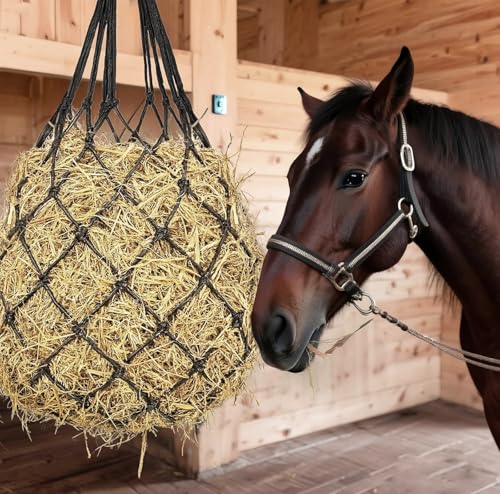 2 pcs 40" Hay Net for Horses, Made from Durable Nylon Rop, Regulate Intake of Hay hence Improve Digestion,for Horses Goat Sheep Hanging Slow Feed Hay Bag (Black 2) - color: Black 2