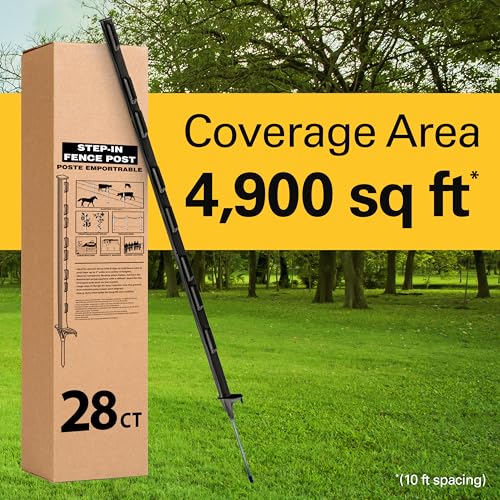Zareba 4-Foot Step-in Electric Fence Posts - 28 Pack for Electric Fence System - Sturdy Construction - A-48B28, Black - Easy to Install Step in Posts, Includes 28 - style: 28 Black Posts