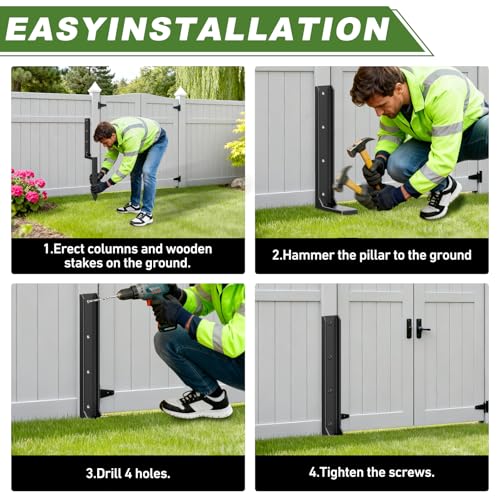 4-Pack Fence Post Repair Kit, 3MM Steel Anchors, Fix 4x4/6x6 Posts, No Digging