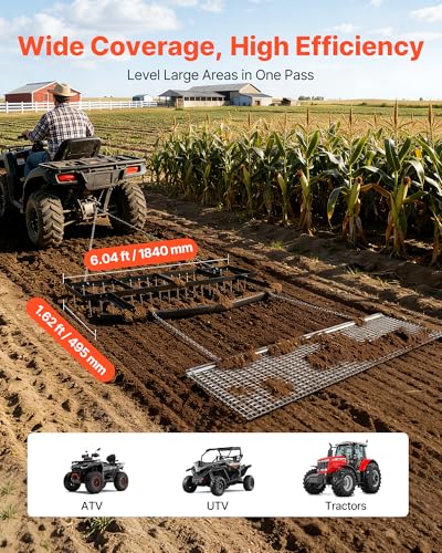 VEVOR Drag Harrow, 6 ft Tow-Behind Driveway Grader with Chain Harrow, Adjustable Width & 80lbs Load Capacity, Heavy Duty Lawn Leveling Rake, Fits ATVs UTVs Tractors, for Gravel Driveway Field - size: Set of (6x1.6ft + 6x1.5ft)