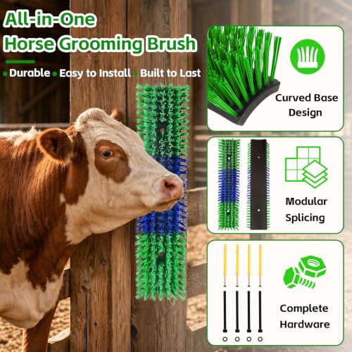 Livestock Scratch Brush for Cattle, Horses, Goats, Cow, Durable Scratching Brush, Massage Grooming Tool for Healthy Coat, Relieves Itching, Easy Install on Fence Posts(2pcs, Green) - color: Green, size: 2Pcs