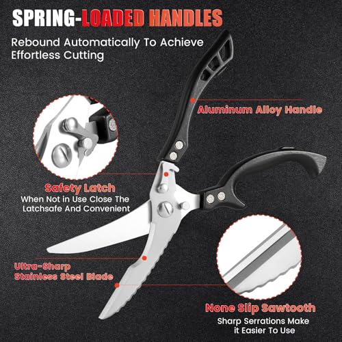 ANDONG Heavy Duty Kitchen Scissors, Professional Poultry Shears, Cooking Utensils, Black - color: Black Grey