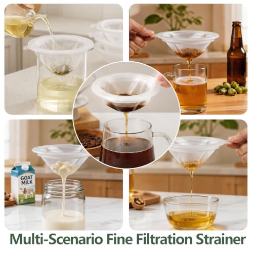 4 Pcs 200 Mesh Food Filter Strainer, Reusable Plastic Sieve Fine, 5 Inch Nylon Strainer for Filtering Yogurt, Juice, and Milk