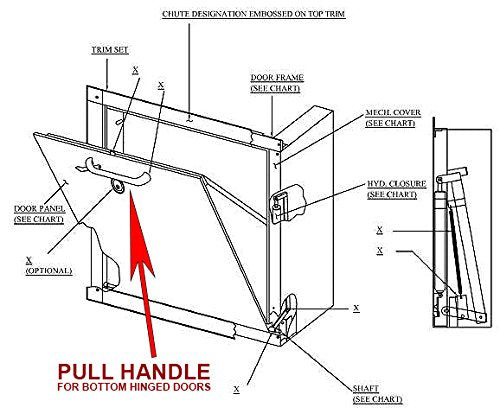 4 Inch Universal Pull Handle. Fits Trash & Laundry Chute Bottom & Side Hinged Doors. Hardware Parts