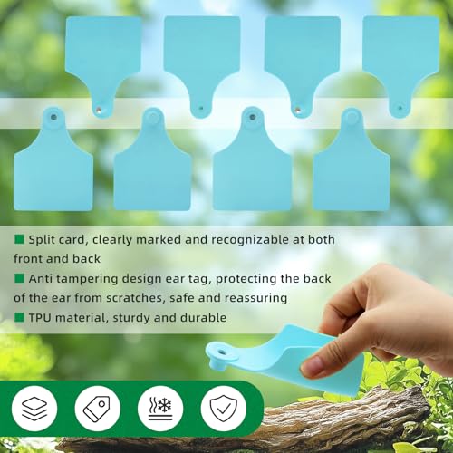 TPU Large Size Split Type Blank Large Cattle Ear Tags,50PCS Upgrade to Prevent Tampering Livestock Ear Tags, for Cattle,Sheep Goat, Pig, 3.9x2.9in (Blue) - color: Blue
