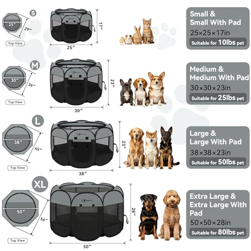 Siedihit Dark Grey Dog Cat Playpen, Puppy Pet Playpen, Small Dogs Tent | Crates Cage Indoor/Outdoor, Portable Pop Up Dog Kennel Playpen with Carrying Case for Dogs/Cats/Rabbits - color: Dark Grey