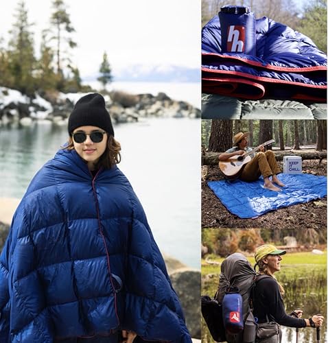 Horizon Hound Down Camping Blanket 650 Fill Power - Ultralight Backpacking Quilt (1lb 6oz) Warm & Water-Resistant 20D Nylon Shell for Outdoors, Camping, Hiking, Travel, & Stadium - Packable - color: Midnight Blue