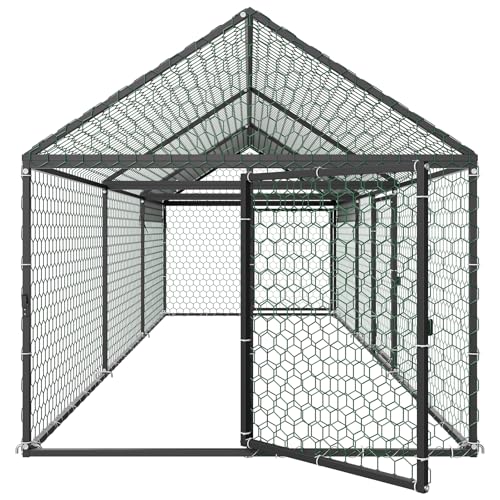 VEVOR Metal Chicken Coop for 6-8 Chickens, 3.3 x 9.8 x 3.3 ft, Small Chicken Cage with Waterproof Cover & 3 Doors, Spire Roof Poultry Run Compatible with Wooden Coops, for Rabbit Hen Goose Duck